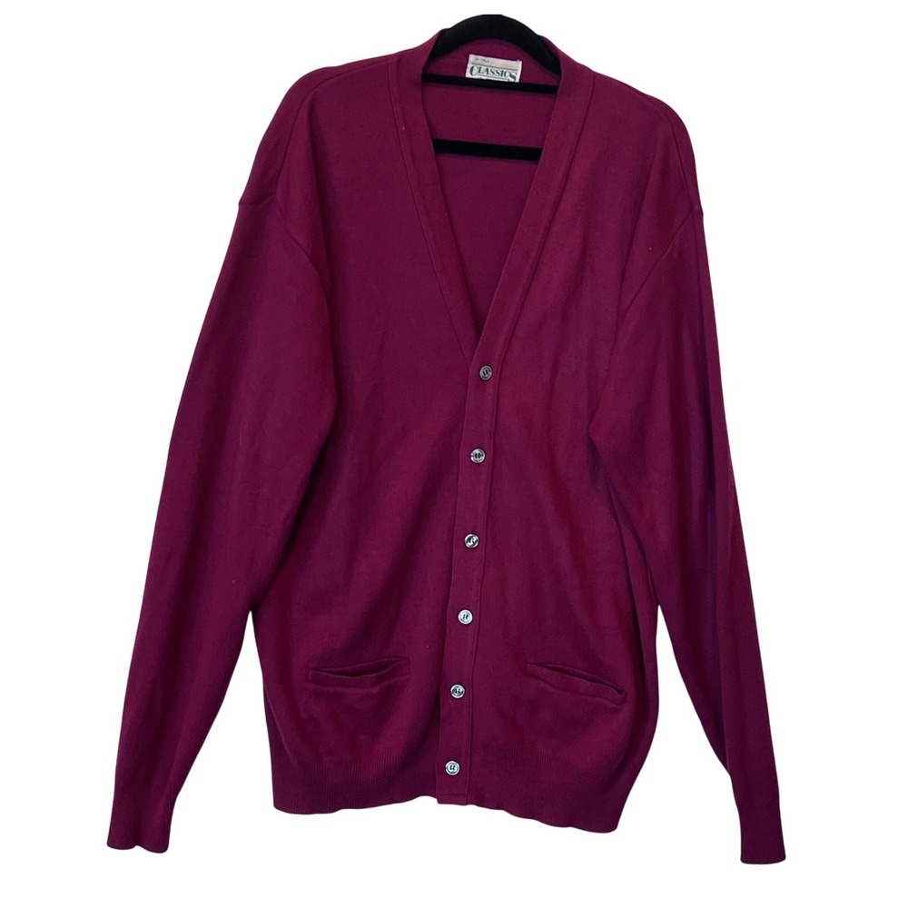 Vtg Sears‎ Classic Men's Burgundy V-Neck Cardigan Sweater grandpa core XLT READ